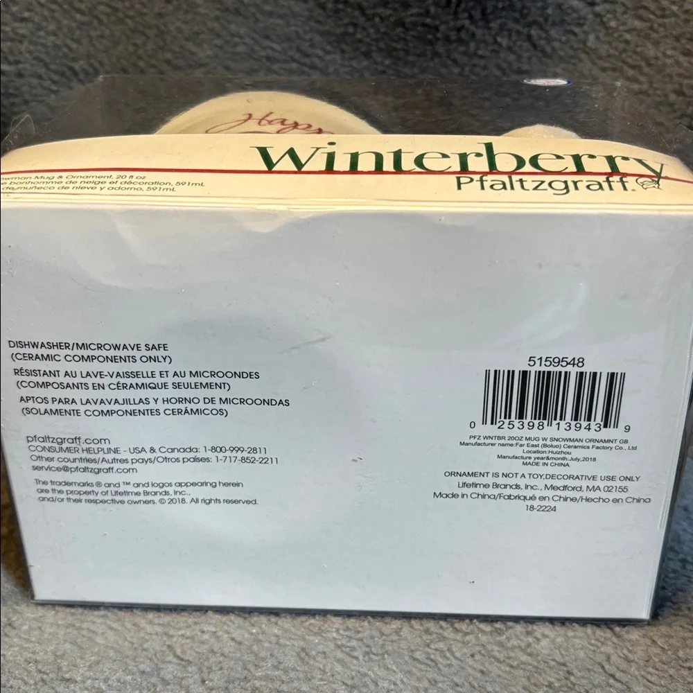 Pfaltzgraff Winterberry 20oz Mug & Snowman ornament set, new in box. - Picture 3 of 3